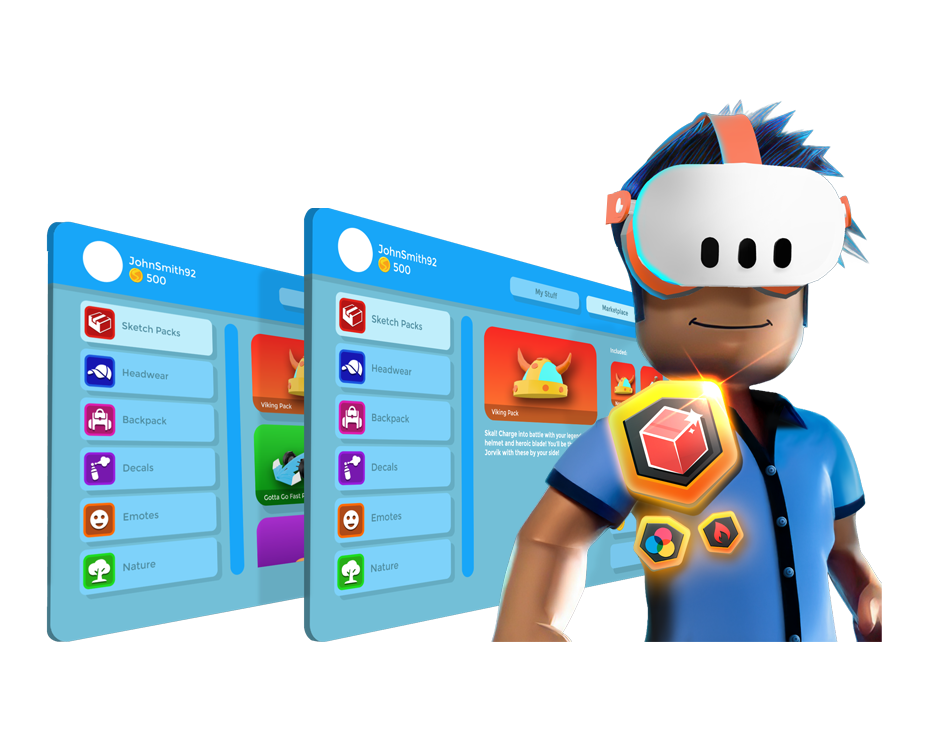 ROBLOX character with Robux coins